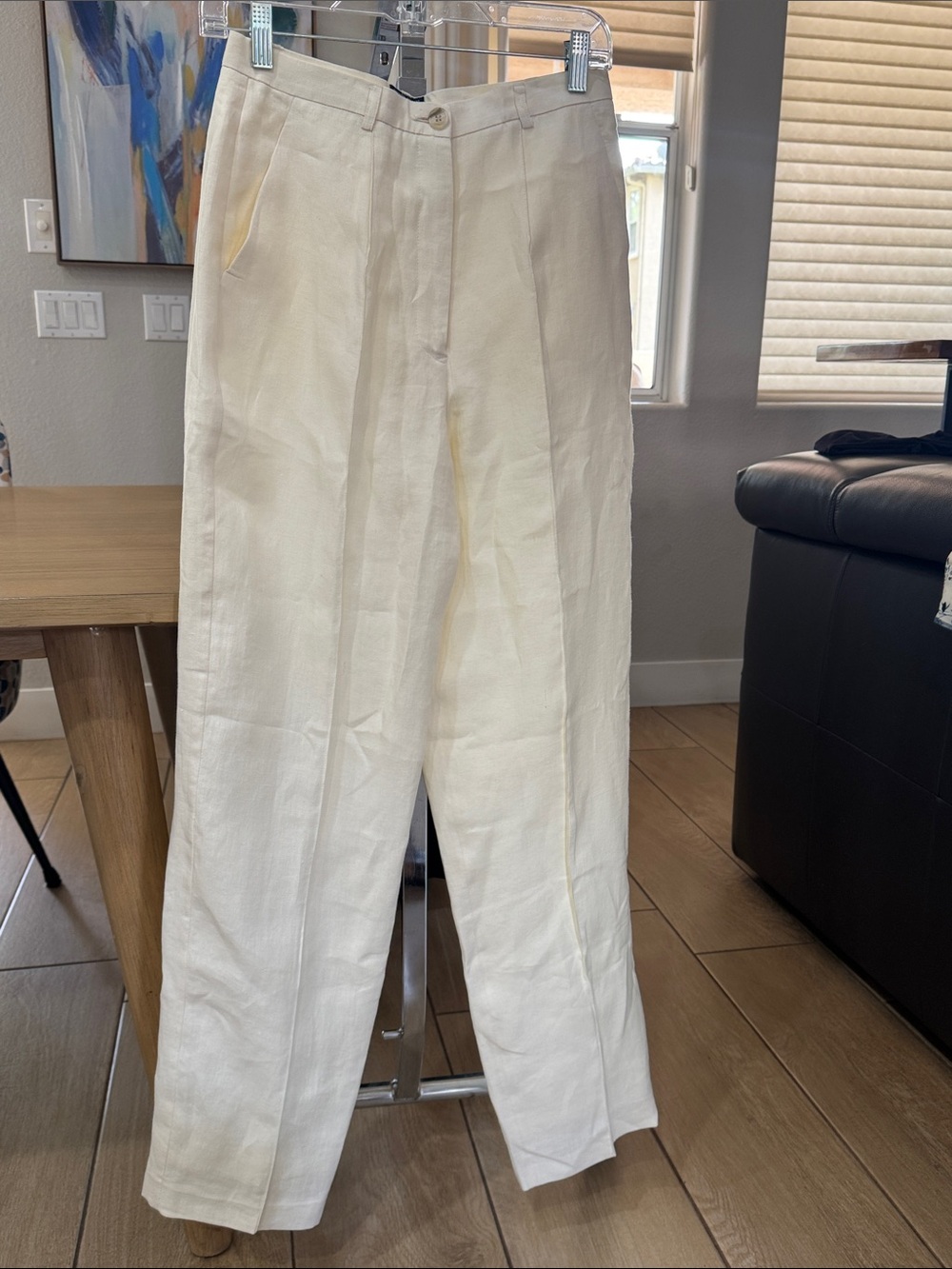 Vintage Giorgio Armani Linen Pants Women 44 Italy Ivory Pleated High Rise
